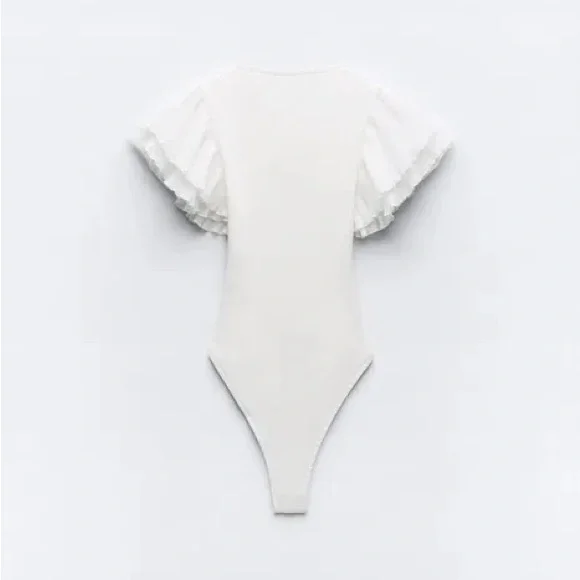 Zara Ribbed Ruffle Sleeve Bodysuit - Picture 8 of 10